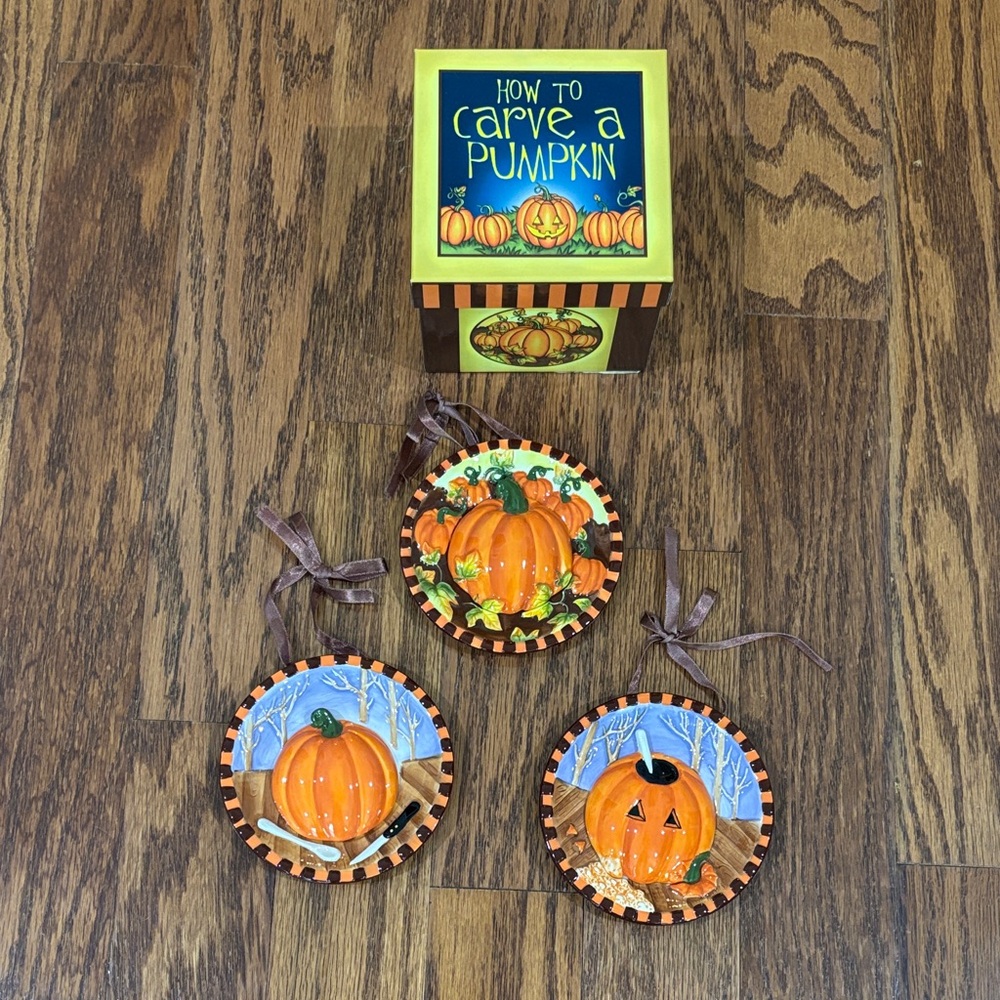 MWW Market, How to Carve a Pumpkin Decorative Mini Plates with Ribbon, Set of 3